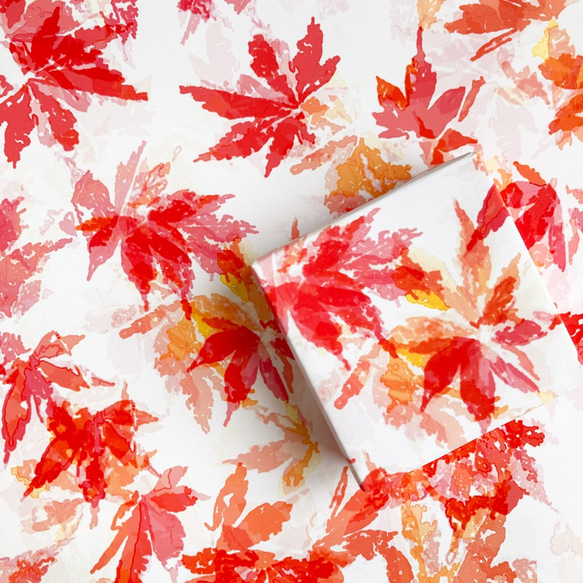 版画絵のような紅葉のデザインペーパー 包装紙・ラッピング