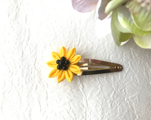 再販】ひまわり 花 つまみ細工 髪飾り 子ども ヘアピン ヘア