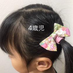 ヘアゴム　リボン　2個セット　可愛い　キュート　緑　花柄　プレゼント 3枚目の画像