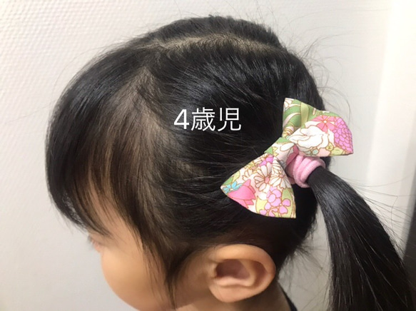 ヘアゴム　リボン　2個セット　可愛い　キュート　緑　花柄　プレゼント 3枚目の画像