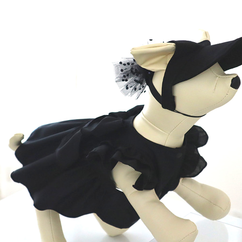 犬服＊バックリボンフリルワンピース(ブラック) ペット服