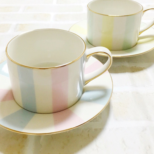 15.3cm ハンドメイド・手芸 食器セット 花柄 ストライプ 陶器