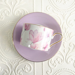 【再販】ふんわりパープルが可愛い♡水彩花のカップ&ソーサー 2枚目の画像