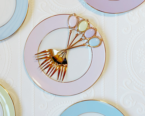 パステルカラーのリムプレート&フォークセット♡ 中皿 ayayan 通販