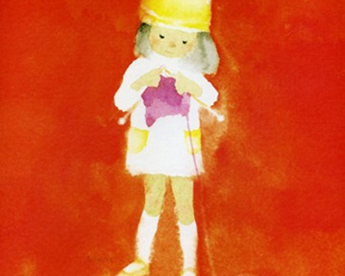 【美品】いわさきひちろ　絵画　少女 いわさきちひろ 毛糸を編む少女 絵画 児童画 イラスト WWW