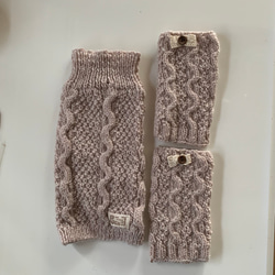 手編み犬用Sサイズニットセーター・婦人用ニットアームカバーセット 1枚目の画像