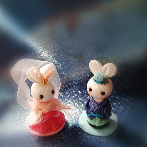 ちりめん細工の歳時記『七夕』 ✳うさぎの織姫と彦星七夕飾り