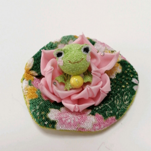 ちりめん細工歳時記『夏の朝』福かえると蓮の花 カエル その他置物