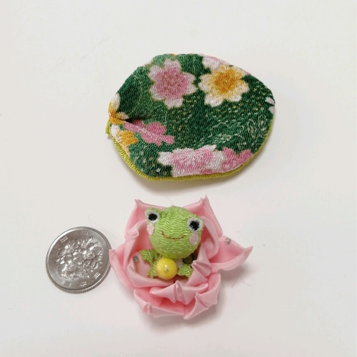 ちりめん細工歳時記『夏の朝』福かえると蓮の花 カエル その他置物