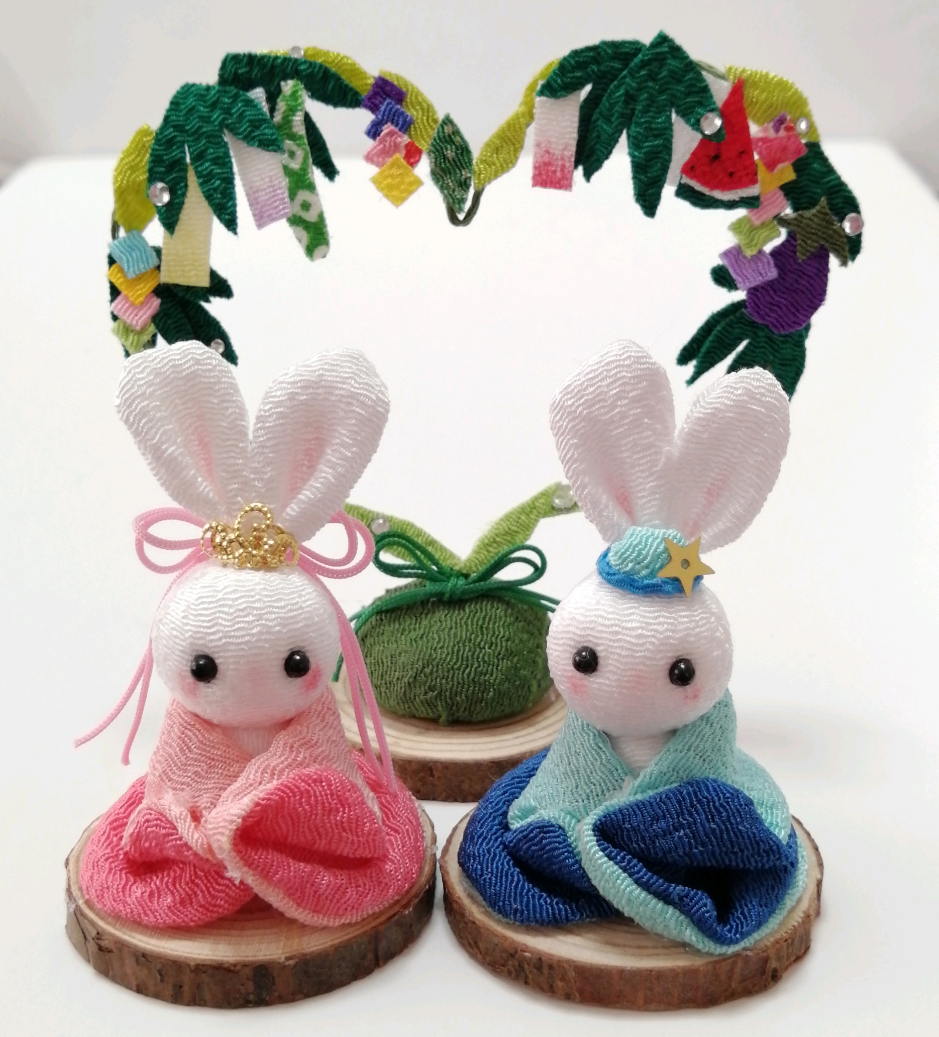 七夕さま　七夕飾り　創作ちりめんうさぎ人形　ちりめんうさぎ人形　古布 七夕さま　七夕飾り　創作ちりめんうさぎ人形　ちりめんうさぎ人形　古布