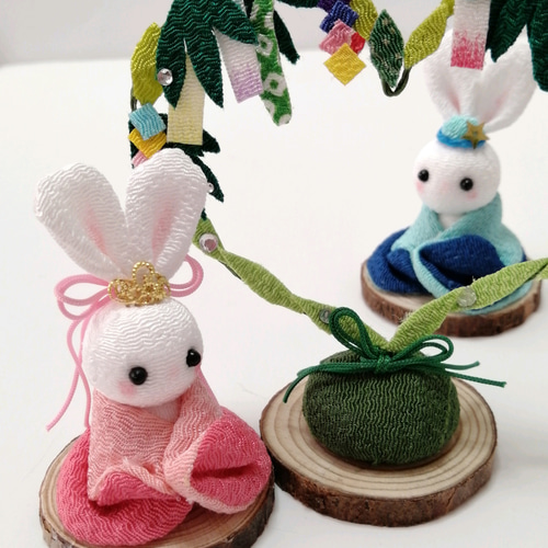季節飾り ちりめん細工 リース 「うさぎさんの七夕