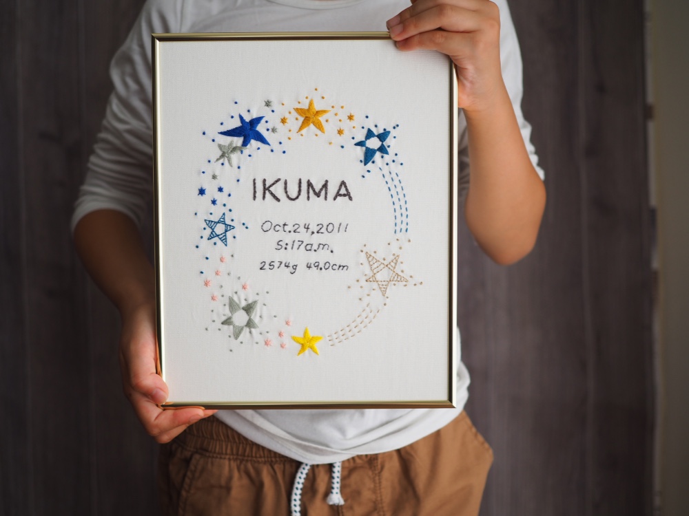 ご出産やお誕生日のお祝いに! | 手刺繍で彩る 輝く星がモチーフのバースデーボード