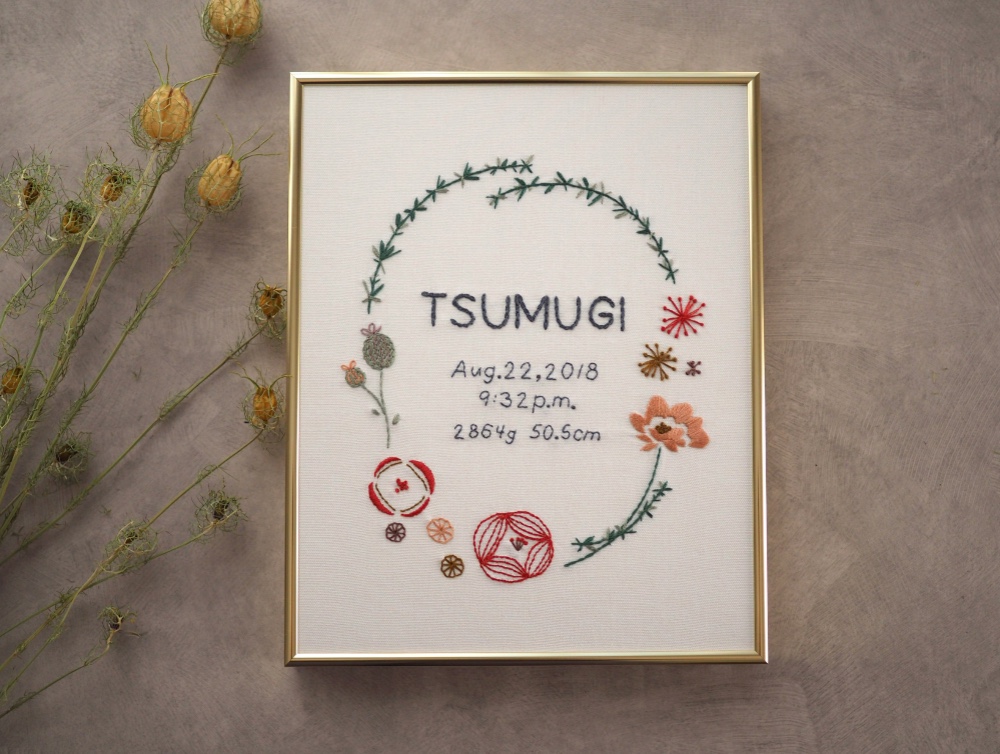 ご出産やお誕生日のお祝いに! | 手刺繍で彩る お花がモチーフのバースデーボード