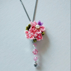 つまみ細工 桜のネックレスと指輪のセット  ピンク 2枚目の画像
