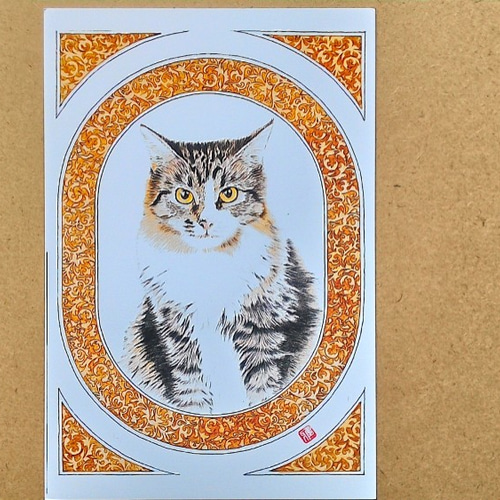 猫の絵色鉛筆画A4サイズ