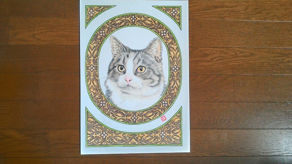 0055  色鉛筆　イラスト　猫　　 A4サイズ 2枚目の画像