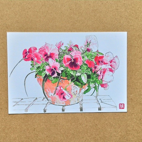 水彩画 原画 赤いパンジー 水彩画原画パンジー花の絵 - メルカリ