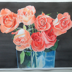 0067  水彩画　イラスト　花　バラ　 A4サイズ 1枚目の画像