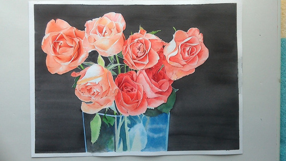 0067  水彩画　イラスト　花　バラ　 A4サイズ 2枚目の画像