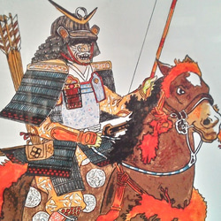 003 色鉛筆　イラスト　騎馬武者　サムライ　A4サイズ 1枚目の画像