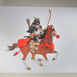 003 色鉛筆　イラスト　騎馬武者　サムライ　A4サイズ 3枚目の画像