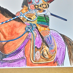 005 色鉛筆　イラスト　騎馬武者　サムライ　A4サイズ 1枚目の画像
