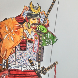 004 色鉛筆　イラスト　鎧武者　サムライ　A4サイズ 3枚目の画像
