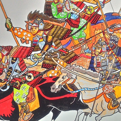 006 色鉛筆　イラスト　騎馬武者　サムライ　A4サイズ 4枚目の画像