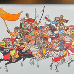 006 色鉛筆　イラスト　騎馬武者　サムライ　A4サイズ 5枚目の画像