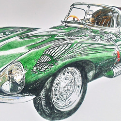 007   色鉛筆　イラスト　クラシックカー　JAGUAR XKSS　A4サイズ 2枚目の画像