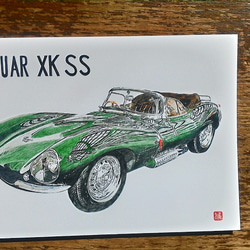 007   色鉛筆　イラスト　クラシックカー　JAGUAR XKSS　A4サイズ 3枚目の画像