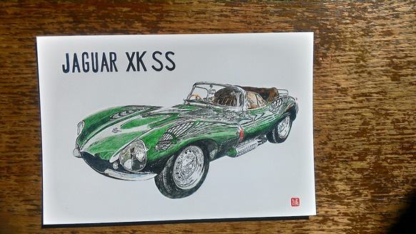 007   色鉛筆　イラスト　クラシックカー　JAGUAR XKSS　A4サイズ 3枚目の画像