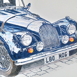 008  色鉛筆　イラスト　クラシックカー　 MORGAN ROADSTER　A4サイズ 2枚目の画像