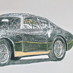 009  色鉛筆　イラスト　クラシックカー　 ASTON MARTIN DBS GT ZAGATO A4サイズ 2枚目の画像