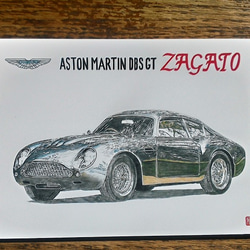 009  色鉛筆　イラスト　クラシックカー　 ASTON MARTIN DBS GT ZAGATO A4サイズ 3枚目の画像