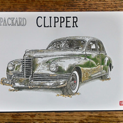 0010 色鉛筆　イラスト　クラシックカー　 PACKARD CLIPPER A4サイズ 3枚目の画像