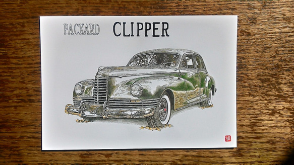 0010 色鉛筆　イラスト　クラシックカー　 PACKARD CLIPPER A4サイズ 3枚目の画像