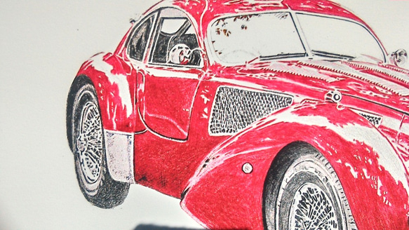 0011 色鉛筆　イラスト　クラシックカー　 TALBOT LAGO A4サイズ 1枚目の画像