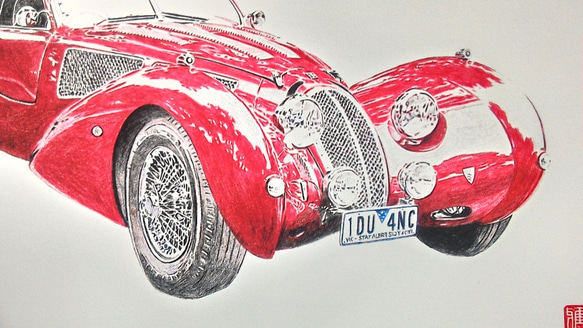 0011 色鉛筆　イラスト　クラシックカー　 TALBOT LAGO A4サイズ 2枚目の画像