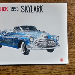 0012 色鉛筆　イラスト　クラシックカー　 BUICK 1953 SKYLARK A4サイズ 3枚目の画像