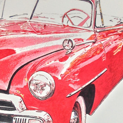 0013 色鉛筆　イラスト　クラシックカー　 CHEVROLET 50' CONVERTIBLE A4サイズ 2枚目の画像