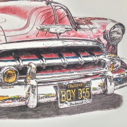 0014 色鉛筆　イラスト　クラシックカー　 CHEVROLET BELAIR  A4サイズ 2枚目の画像