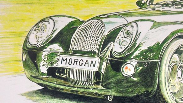 0015 色鉛筆　イラスト　クラシックカー　 MORGAN RESPONSE A4サイズ 2枚目の画像