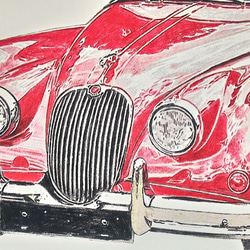 0016 色鉛筆　イラスト　クラシックカー JAGUAR XK 150 ROAD STAR A4サイズ 2枚目の画像