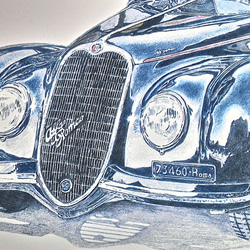 0017 色鉛筆　イラスト　クラシックカー 1939 ALFA ROMEO 6C 2500 A4サイズ 2枚目の画像