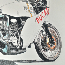 0019 色鉛筆　イラスト　オートバイ　ビンテージ　DUCATI MHR 900 A4サイズ 2枚目の画像