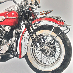 0020 色鉛筆　イラスト　オートバイ　ビンテージ　HARLEY DAVIDSON 1946 FL A4サイズズ 2枚目の画像