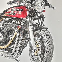 0021 色鉛筆　イラスト　オートバイ　ビンテージ　KAWASAKI Z 1000 A4サイズ 1枚目の画像