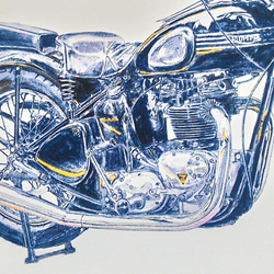 0022 色鉛筆　イラスト　オートバイ　ビンテージ　TRIUMPH 1963 TR6 SS A4サイズ 2枚目の画像