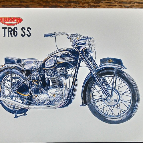 0022 色鉛筆 イラスト オートバイ ビンテージ TRIUMPH 1963 TR6
